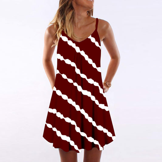 Vibrant V-Neck Dress with Tie-Dye Gradient Diagonal Stripe and Horizontal Pattern Print