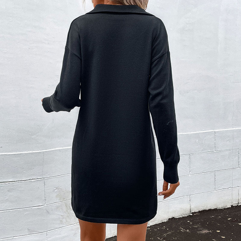 Solid Color Lapel Zipper Bottoming Sweater Dress for Women: A Stylish and Comfortable Choice