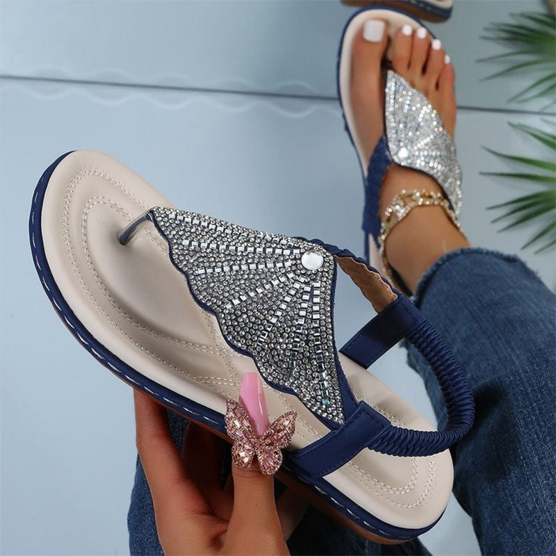 Women's Glass Rhinestone Braided Flip Flop Flats