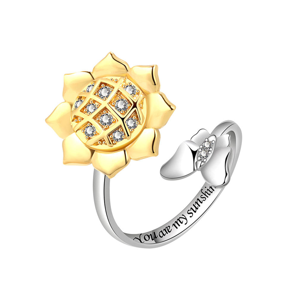 Fashion Adjustable Sunflower Rotating Ring