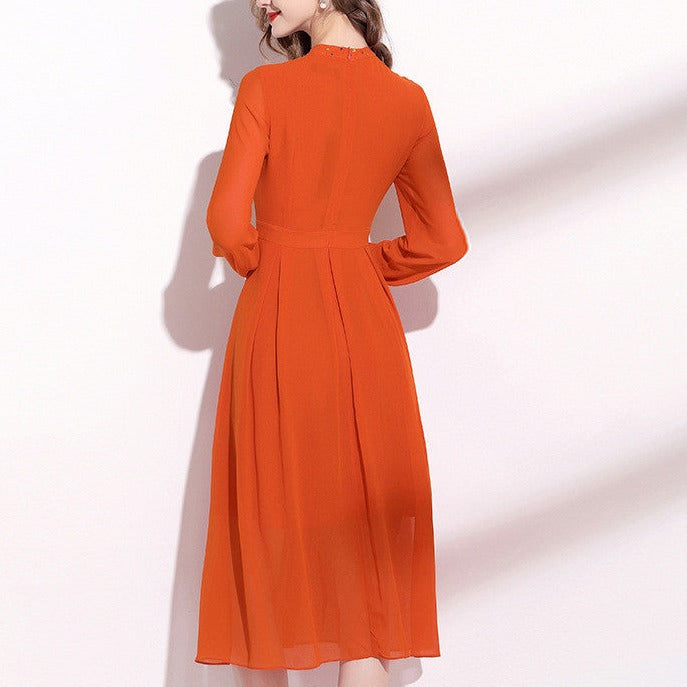 Orange Long Sleeve Dress Elegant Lady