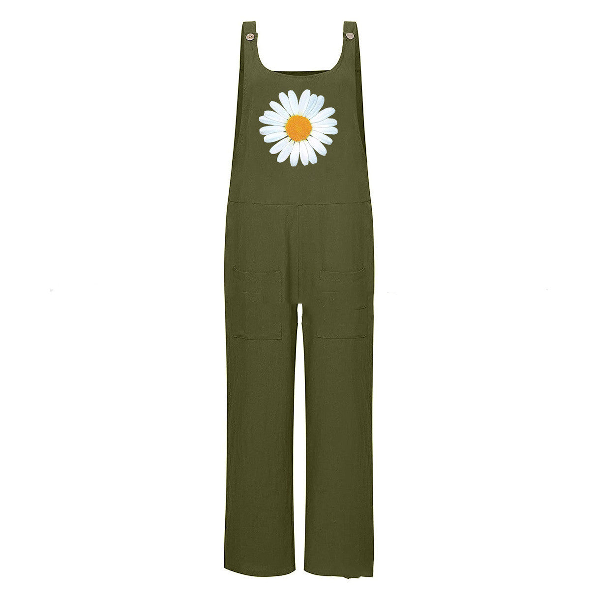 Women's Outer Flower Overalls Cotton Linen Buttons