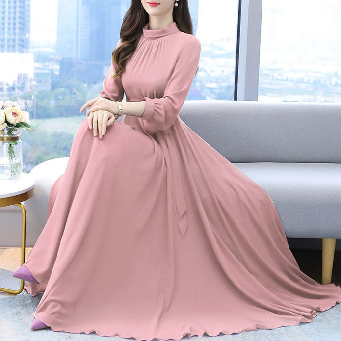 Solid Color Chiffon Dress for Women