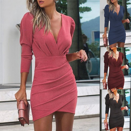 Thin Women's Solid Color Hedging Long Sleeve Dress