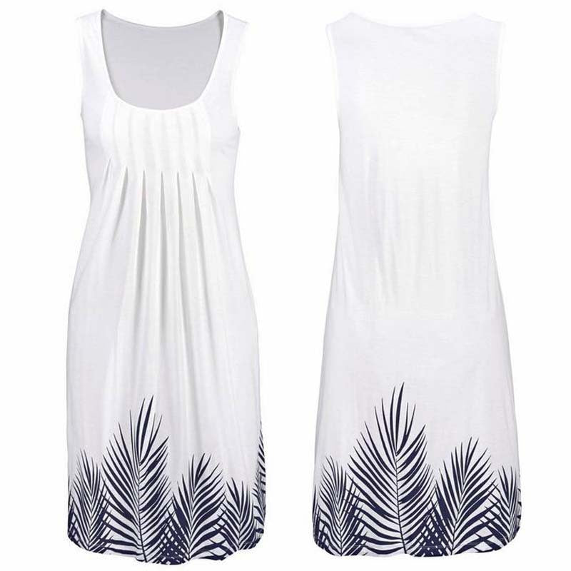 Sleeveless round neck positioning print dress