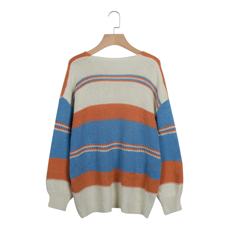 Casual loose solid color printed sweater