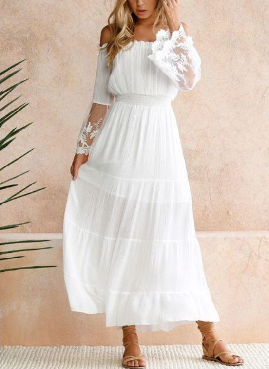 Exquisite One-Piece Collar Lace Stitching Dress