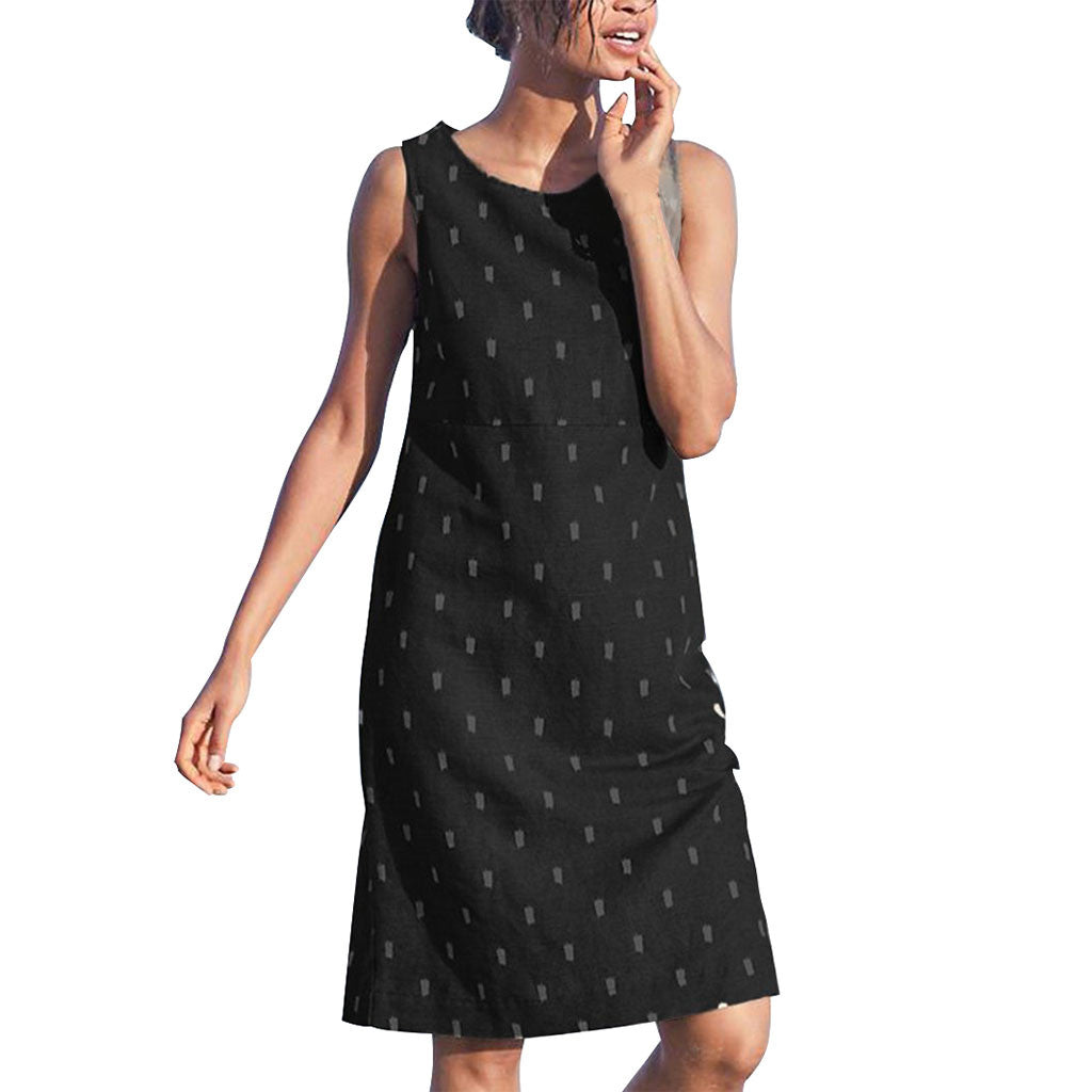 Sleeveless Round Neck Dress with Fashion Print