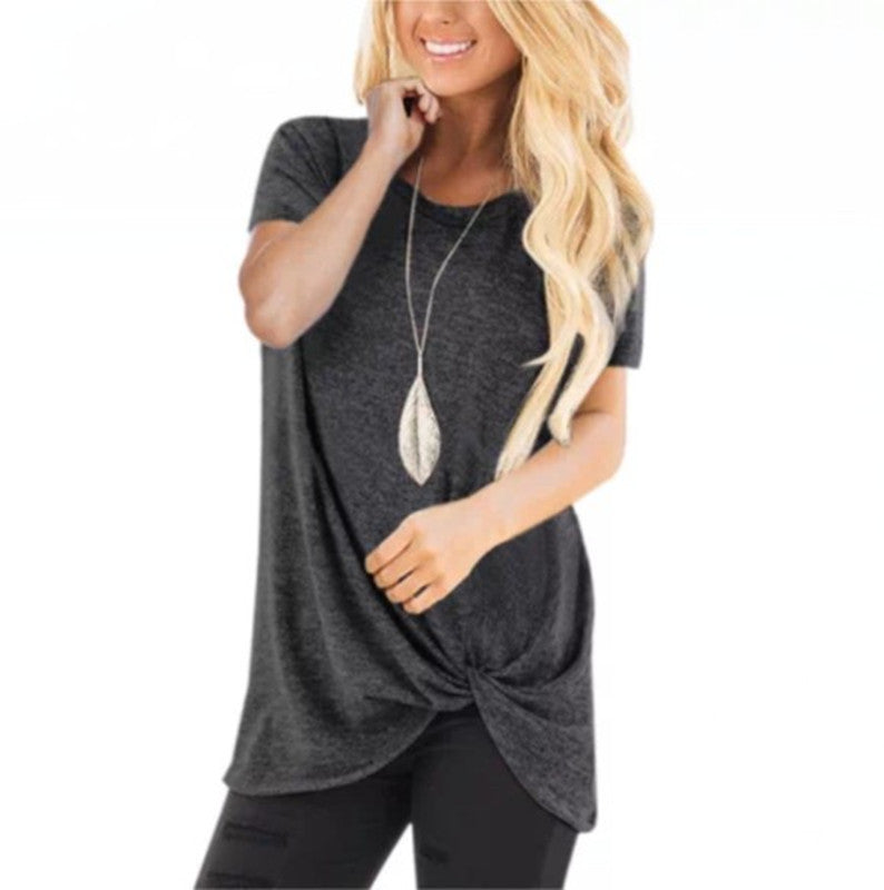 Knotted Round Neck Top Short Sleeve T-Shirt