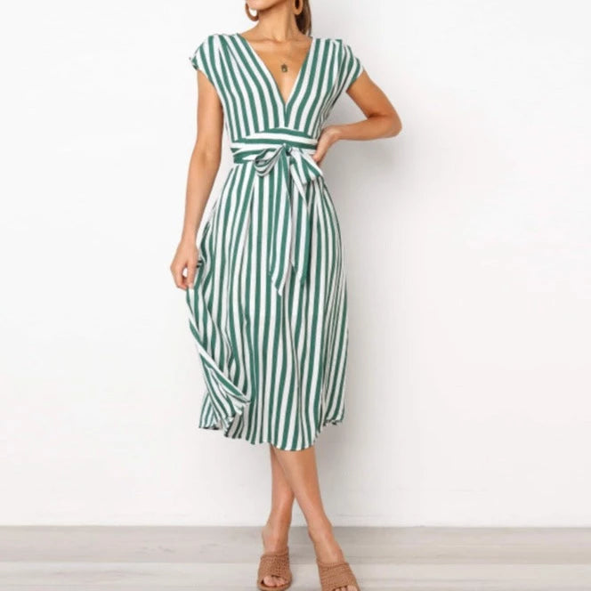 Women's New Arrival: V-Neck Lace Striped Dress