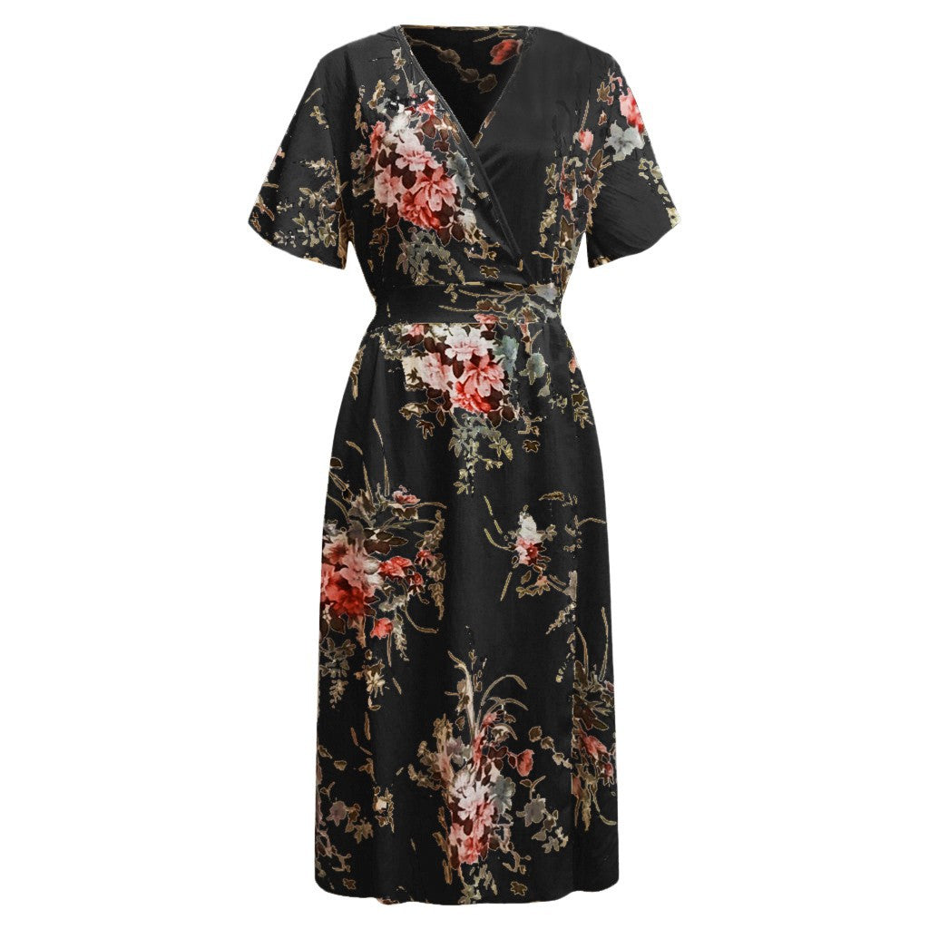 Plus Size Printed Dress with Slit Hem for Women with Curvy Figures