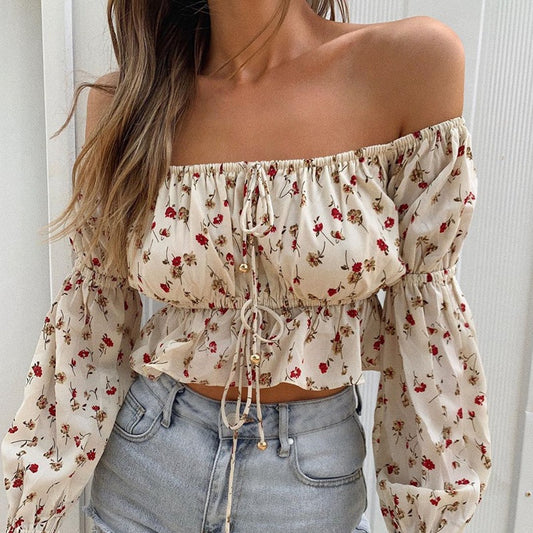 Floral Print Shirt with Flared Sleeves