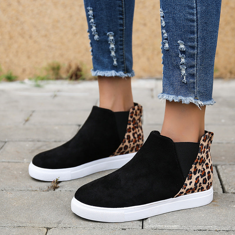 Leopard Print Flats Women V Cutout Elastic Band Shoes