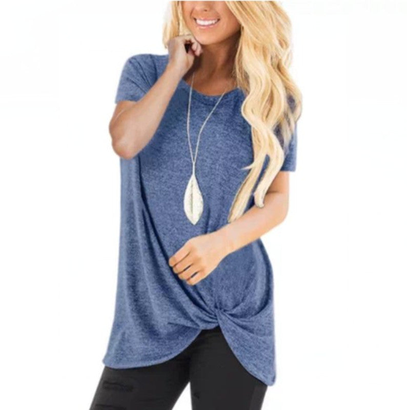 Knotted Round Neck Top Short Sleeve T-Shirt