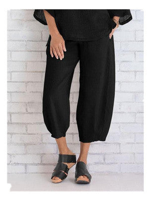 Simple and Loose Casual Capris for Women in a Solid Color and Larger Size