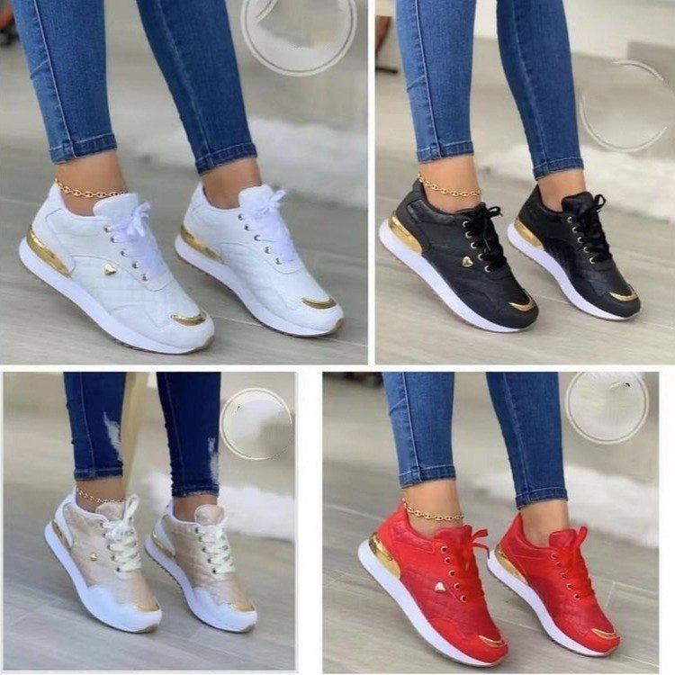 Winter Lace-Up Plaid Shoes for Women with Thick Soles