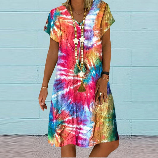 V-neck Dress with an Attractive Print.