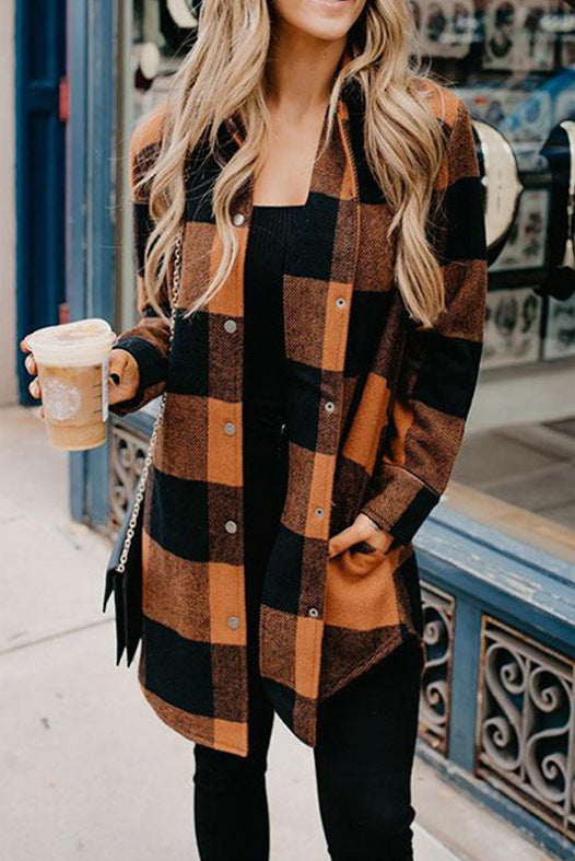 Plaid Print Mid-Length Sweater with Long Sleeves
