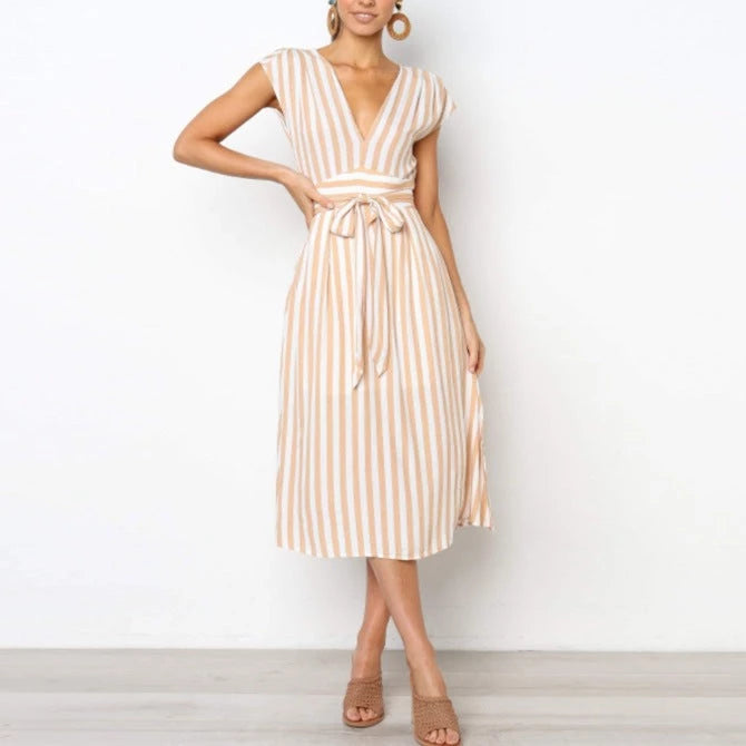 Women's New Arrival: V-Neck Lace Striped Dress