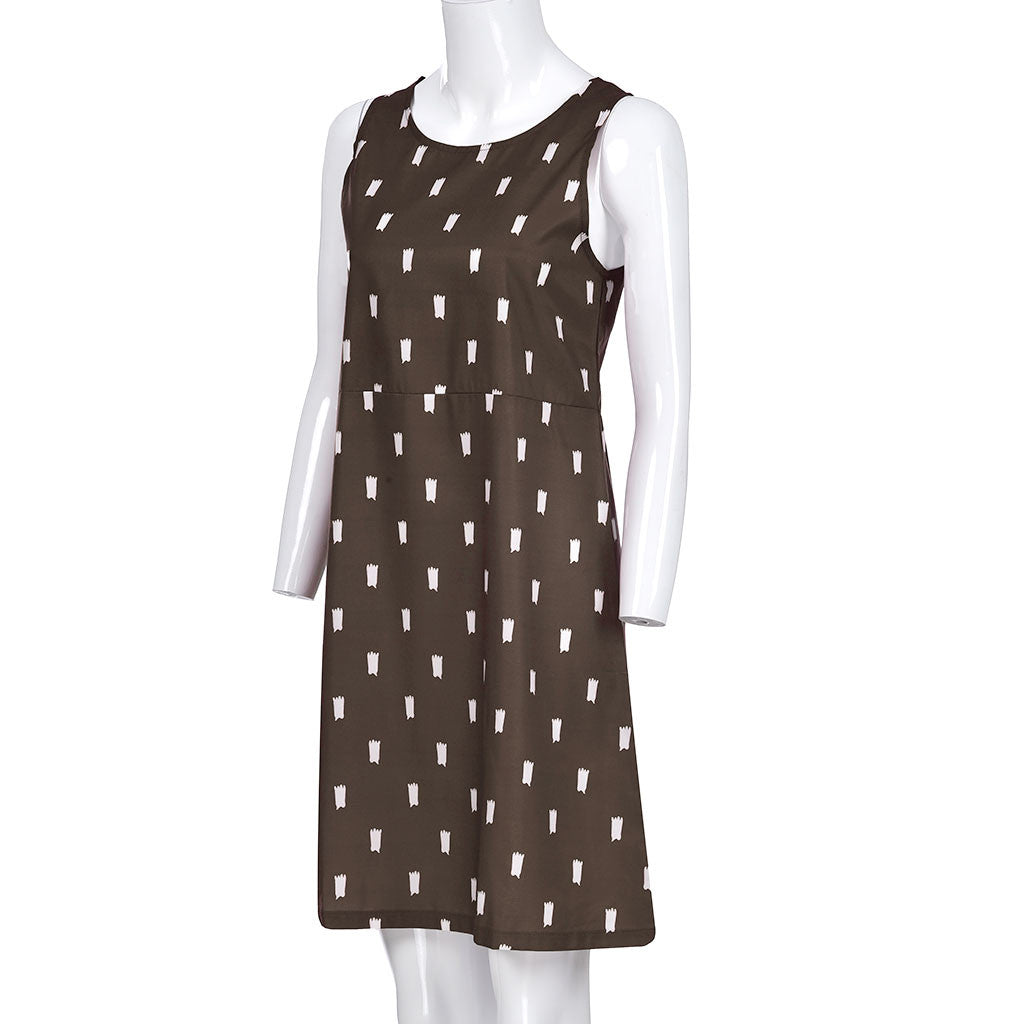 Sleeveless Round Neck Dress with Fashion Print