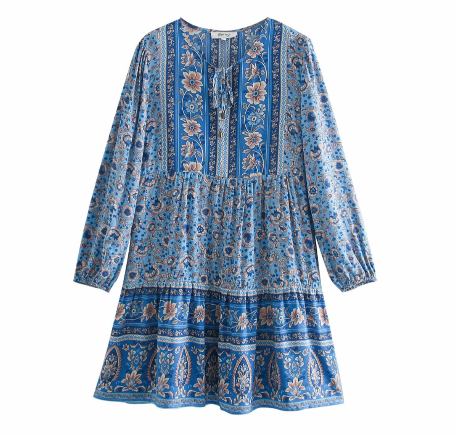 Dress with Positioning Printing in Rayon Fabric