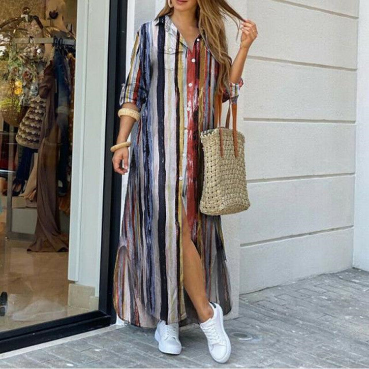 New Fashion Long Sleeve Shirt Skirt Long Dress