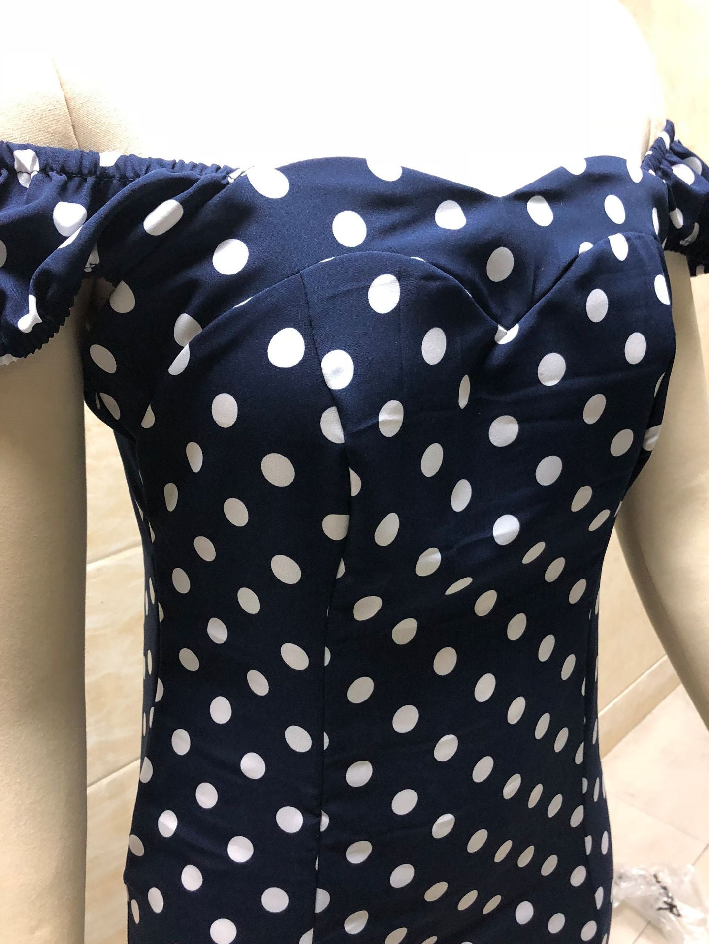 One-Shoulder Split Dress with Polka Dot Tube Top