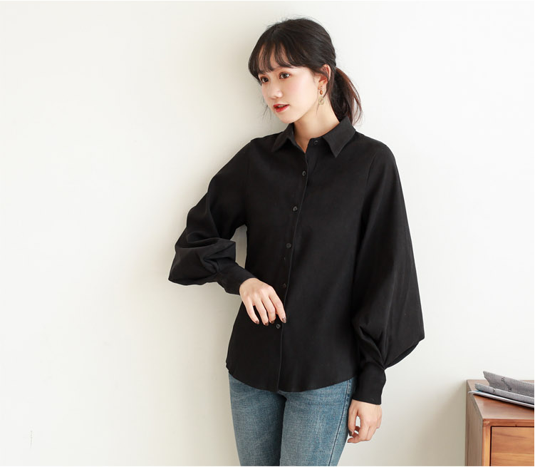 Women's Stand Collar Shirt with Lantern Sleeves