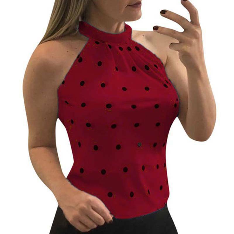 Polka Dot Print Halter Slim Tank Top Spot Clothing