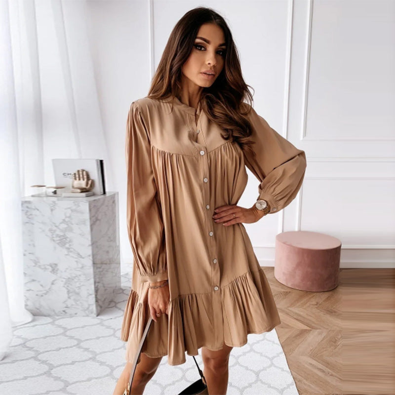 Women's Simple and Fashionable Stitching Shirt Dress