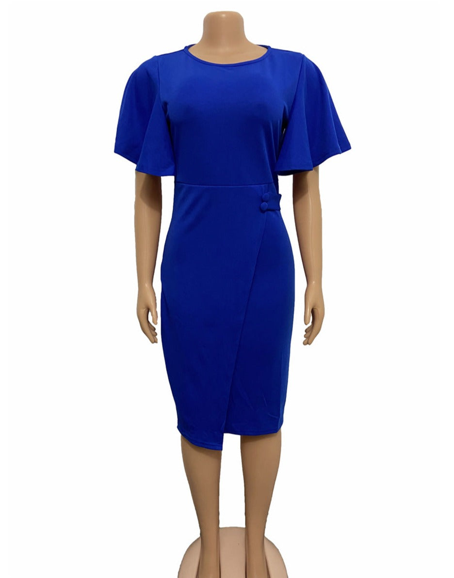 Women Pencil Skirt Dress with Lotus Leaf Sleeves