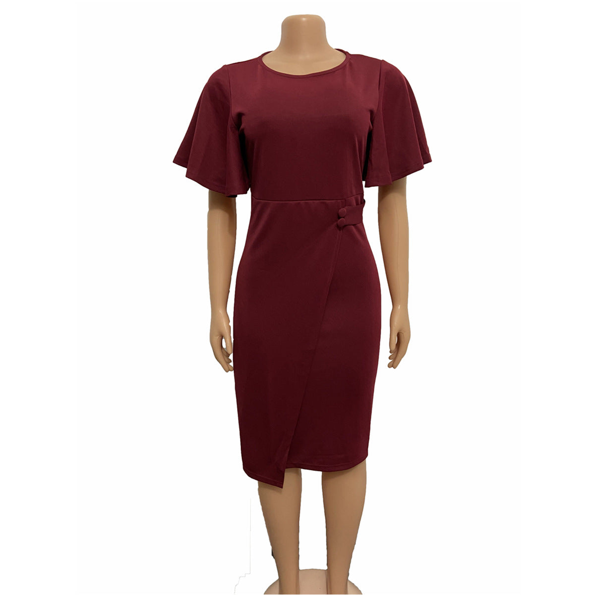 Women Pencil Skirt Dress with Lotus Leaf Sleeves