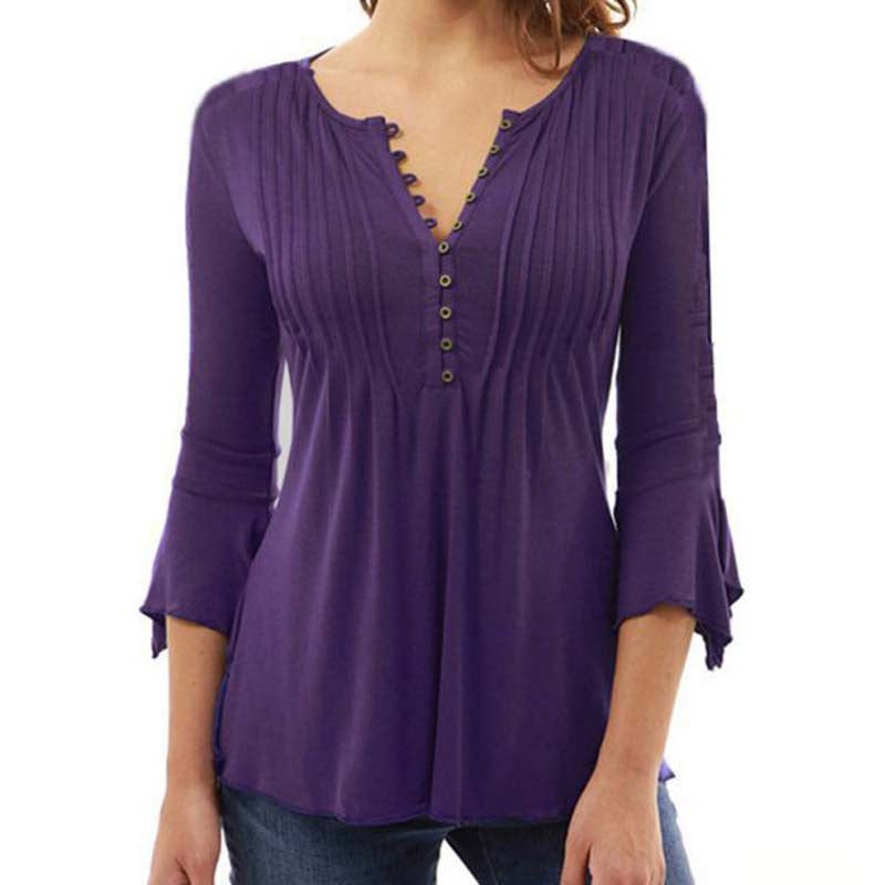 Fashionable Plus Size Flared Sleeve Pleated Top for Women