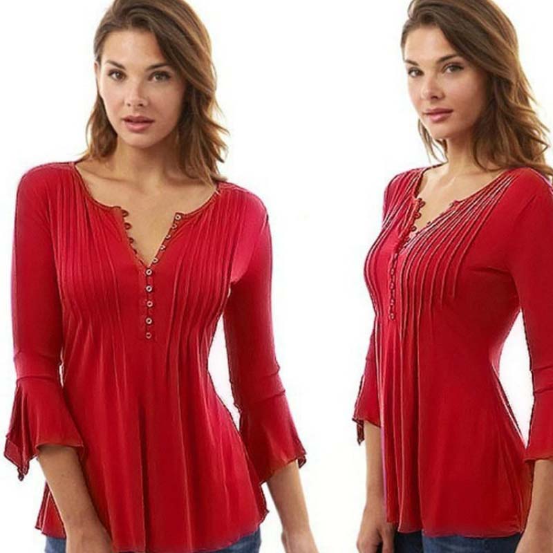 Fashionable Plus Size Flared Sleeve Pleated Top for Women