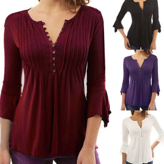 Fashionable Plus Size Flared Sleeve Pleated Top for Women