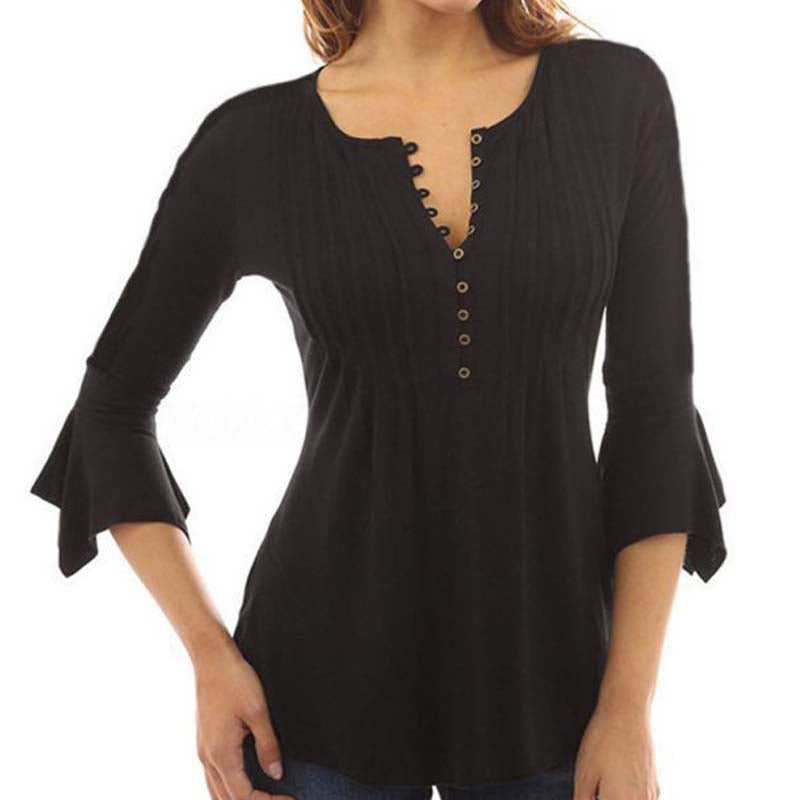 Fashionable Plus Size Flared Sleeve Pleated Top for Women