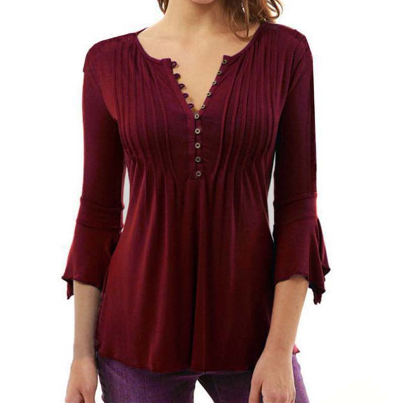 Fashionable Plus Size Flared Sleeve Pleated Top for Women