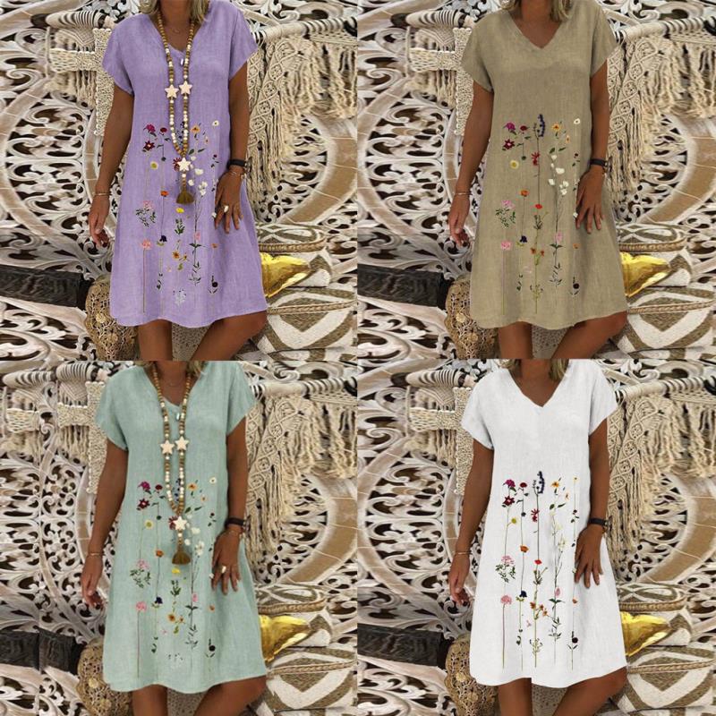 V-neck Short Sleeve Dress made from Breathable and Sweat-Absorbent Cotton for Comfort.