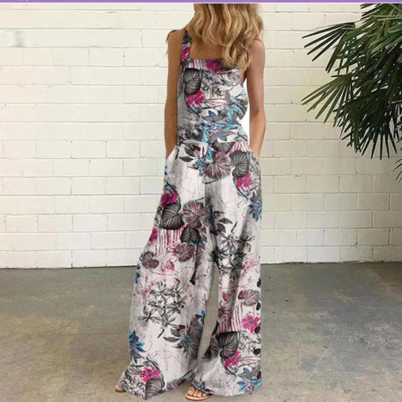 European And American Fashion Digital Print Jumpsuit