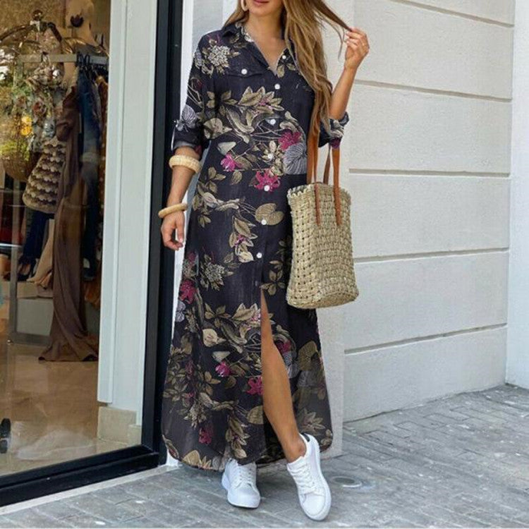 New Fashion Long Sleeve Shirt Skirt Long Dress