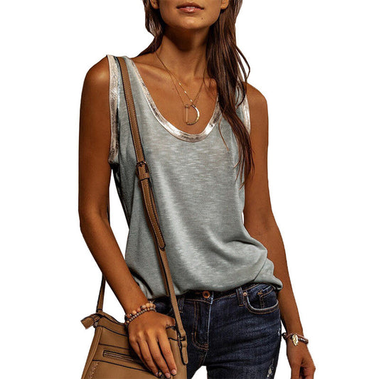 Sleeveless T-Shirt with Contrasting Tie and Loose Fit