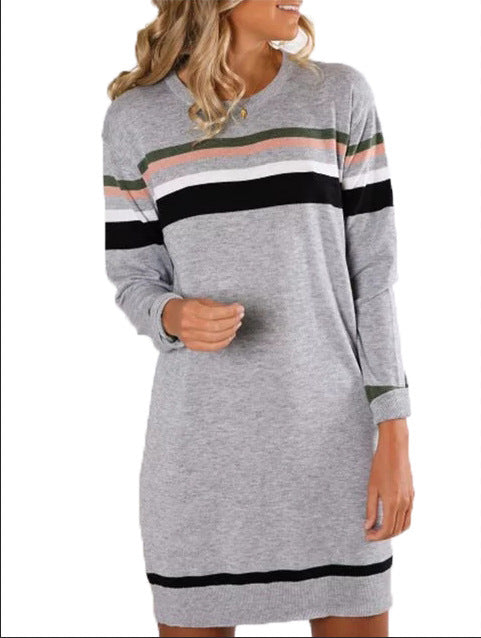 Ladies Casual Loose Shirt Round Neck Dress