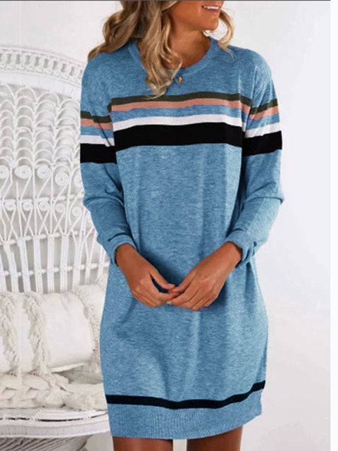 Ladies Casual Loose Shirt Round Neck Dress