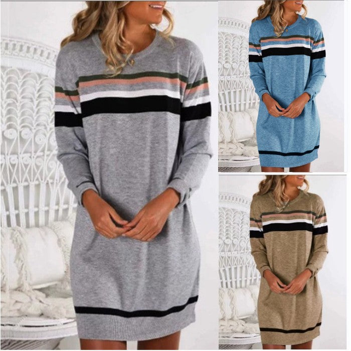 Ladies Casual Loose Shirt Round Neck Dress