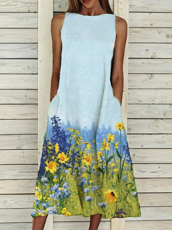 Women's Spring New Flower Print Sleeveless Dress