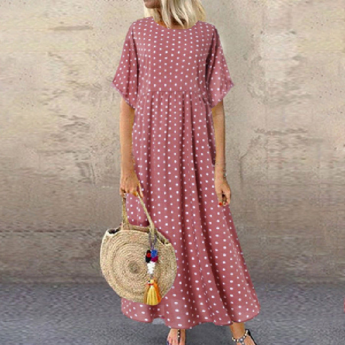 Polka Dot Print Solid Color Long Dress