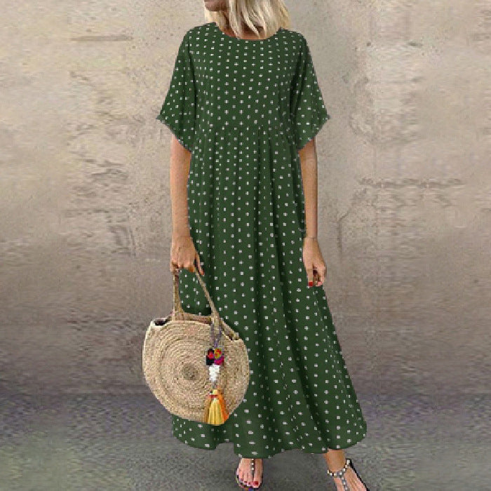 Polka Dot Print Solid Color Long Dress