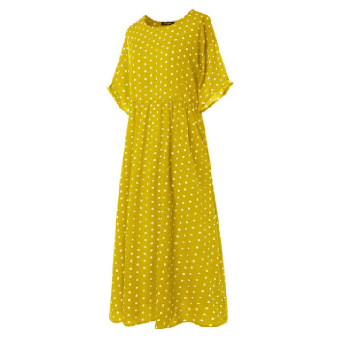 Polka Dot Print Solid Color Long Dress