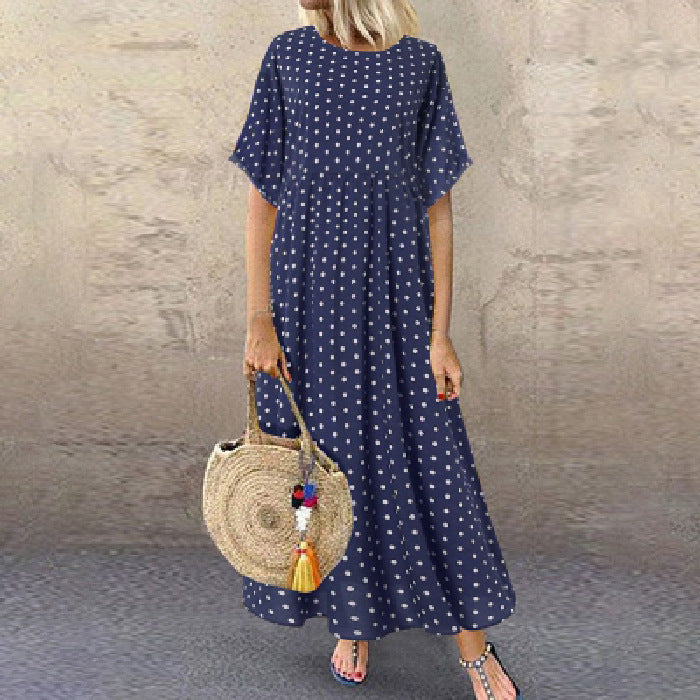 Polka Dot Print Solid Color Long Dress