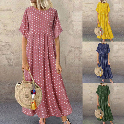 Polka Dot Print Solid Color Long Dress